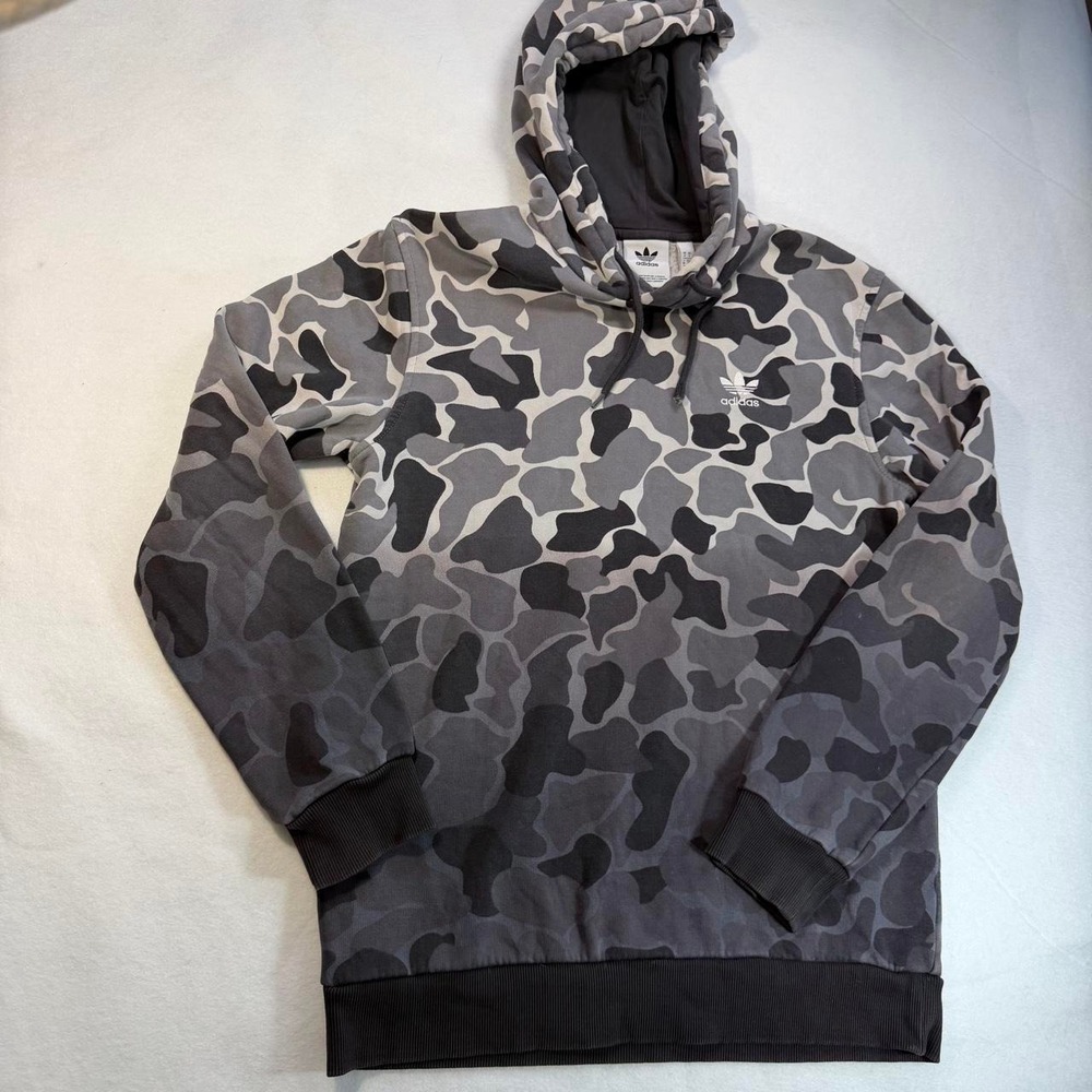 Adidas Originals Gray Black Camo Trefoil Pullover Hoodie Size Small Mens